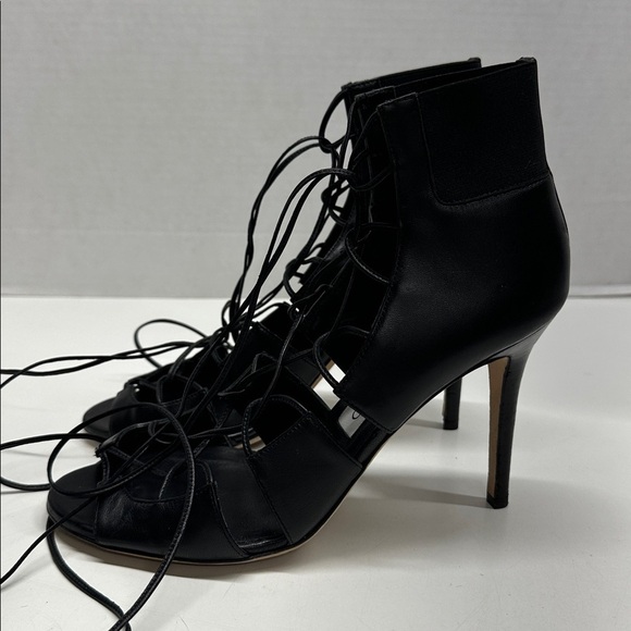 Jimmy Choo Heels Caged Lace Up Open Toe High Heeled Shoes Leather Black Size 7.5 - Picture 3 of 11